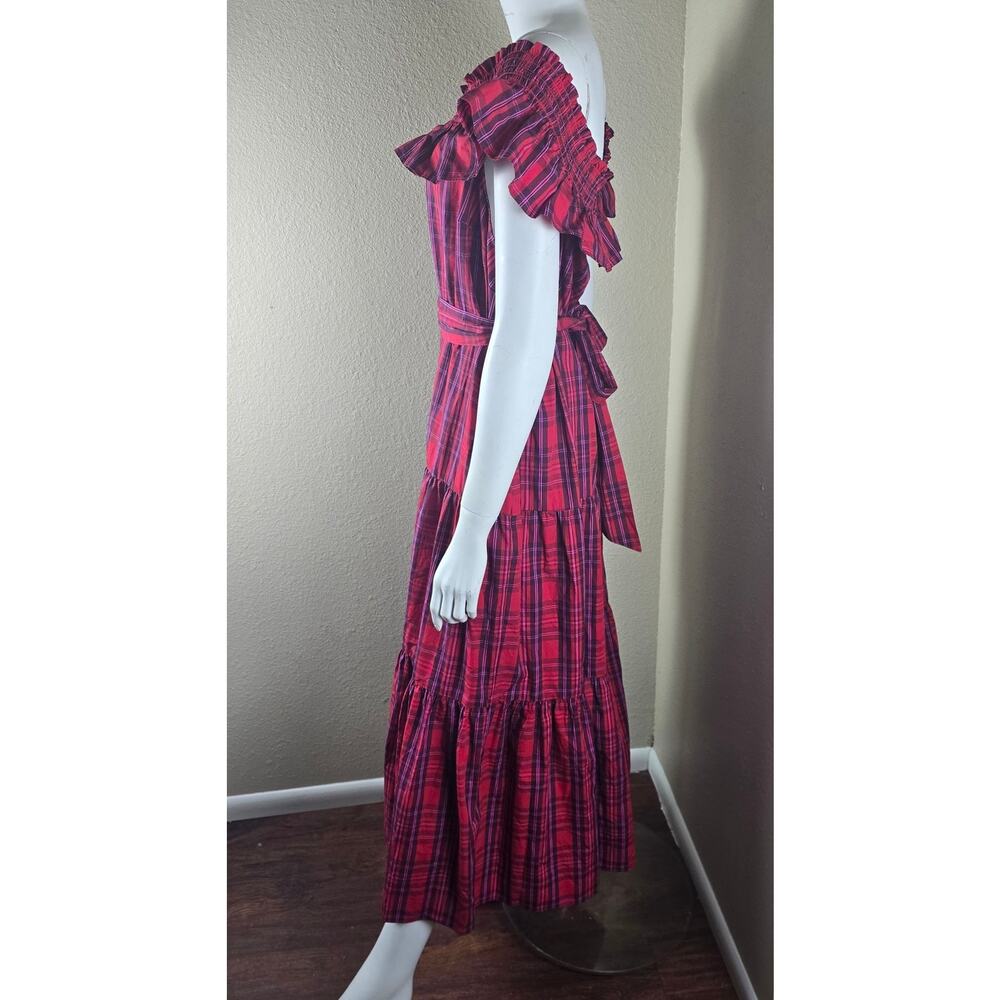 Draper James Kimberly Off-Shoulder Tie-Waist Smocked Neck Dress in Angie Plaid - Picture 2 of 9